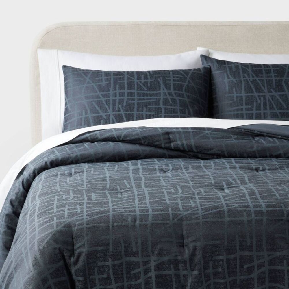3pc Full/Queen Luxe Cotton Blend Quilted Jacquard Comforter Set - Blue
